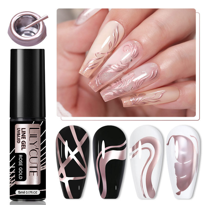 Lilycute Metal Painted Cable Gel Nail Polish Nail Art Cable Adhesive Hoy Side Silver Phototherapy Metalic Glue