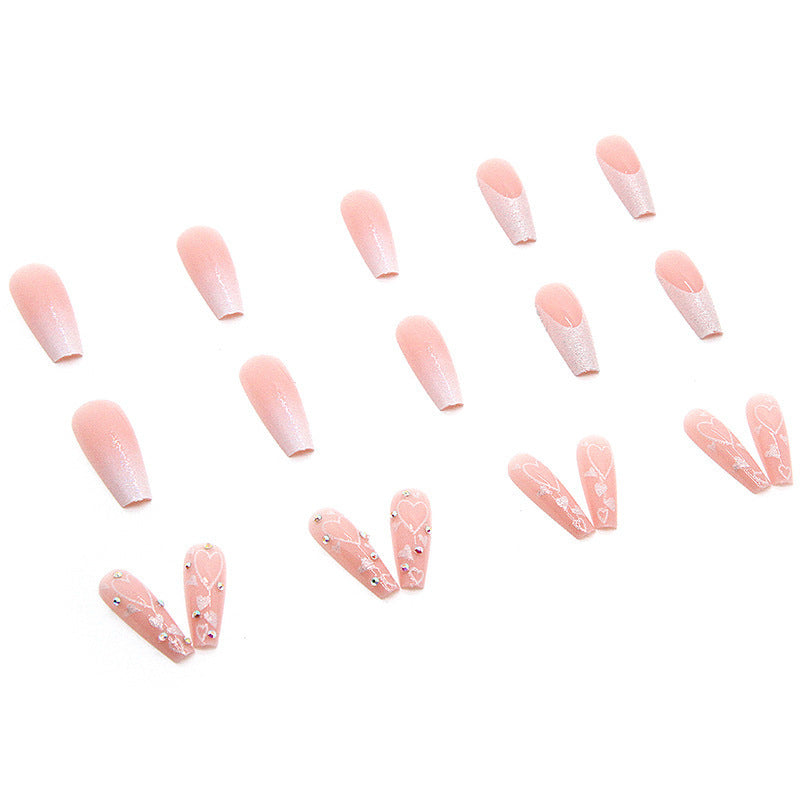 Long Nail Ballerina Gradient Heart Nail With Diamonds
