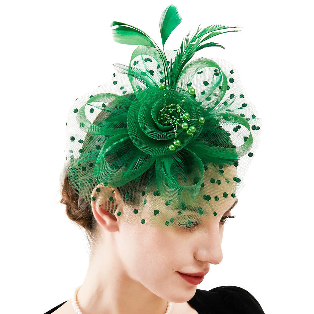 Feather Bride Hair Ornament Mesh Hat Combination Hairpin
