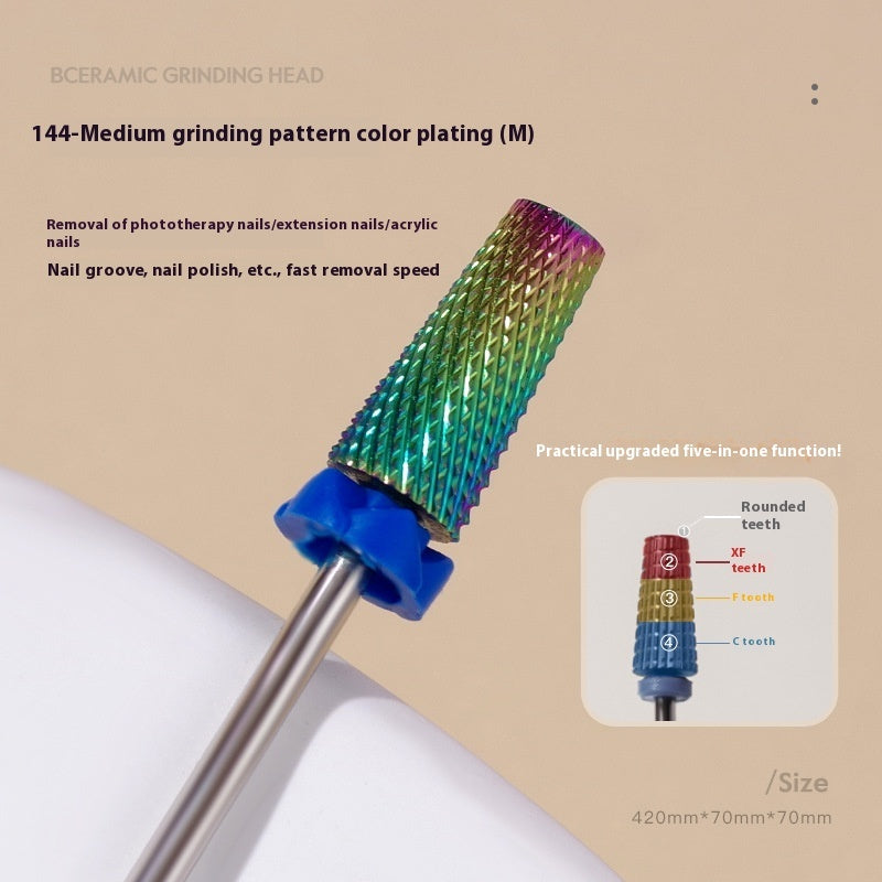 Five-in-one Tungsten Steel Cross Tooth Plating Color Alloy Nail Beauty Polish Removing Modified Peeling Grinding Head