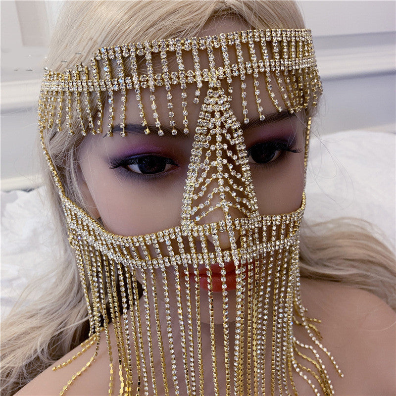 Exaggerated Long Fringed Rhinestone Head Facing Chain Women