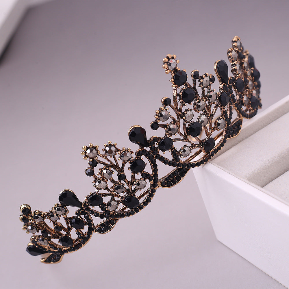 Baroque Vintage Black Rhinestone Crown Bridal Tiara