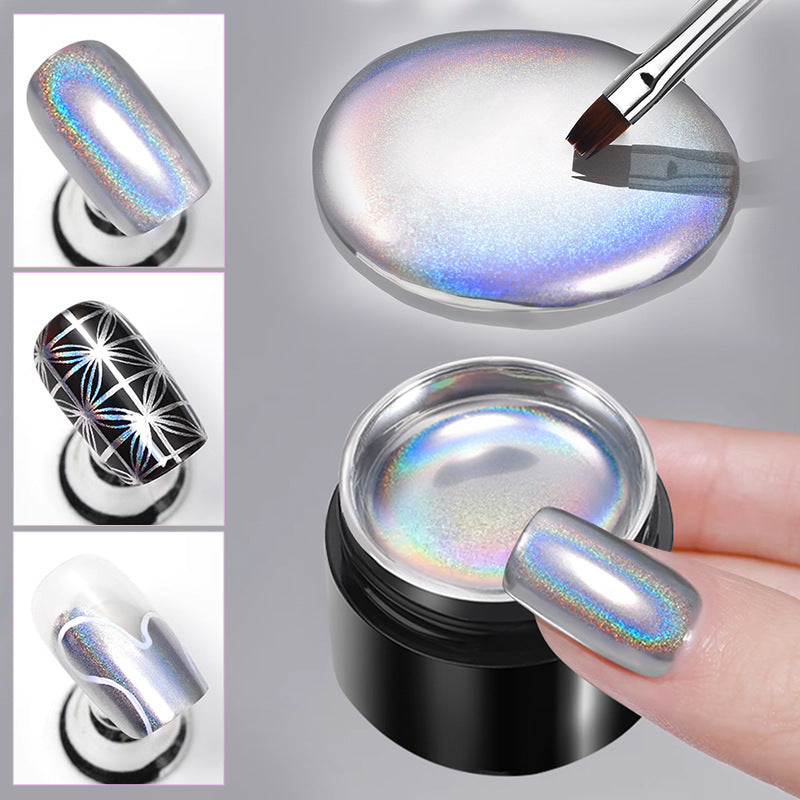 Born Pretty Mirror High-density Hook Line Embellishment Flower Metal Silver Wear-resistant Nail Hand-painted Glue