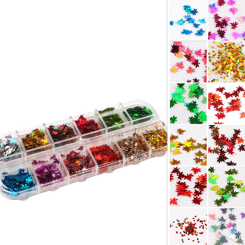 Laser Maple Leaf Shape Nail Decoration Sequins