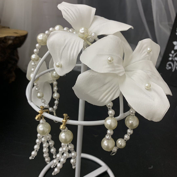 White Flower Handmade Beaded Hair Hoop