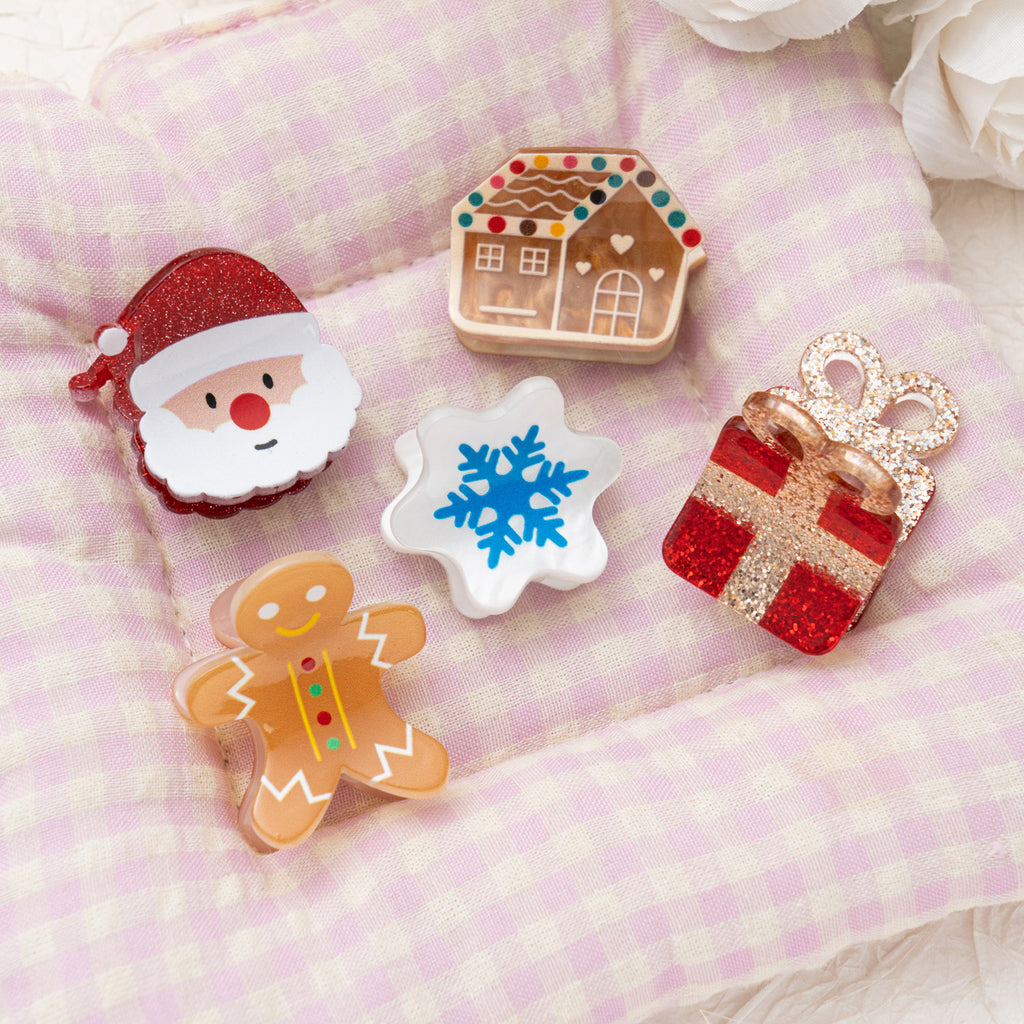 Gingerbread Man Christmas Tree Snowflake Barrettes