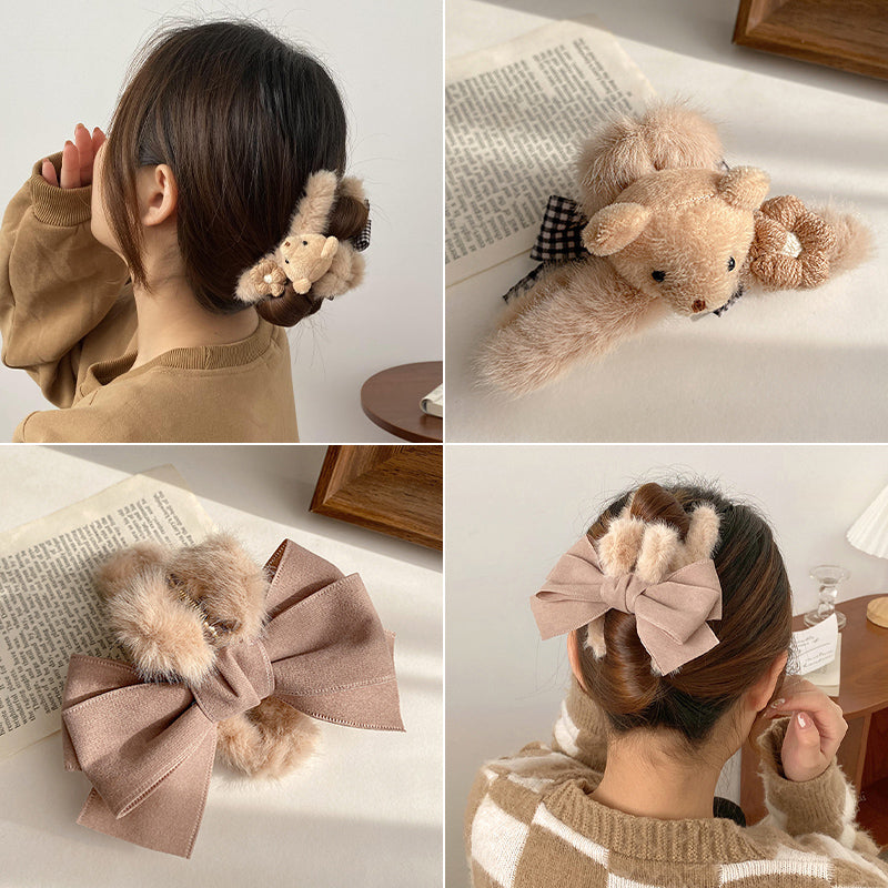 Plush Female Bowknot Big Shark Grab Clip At The Back Of The Head