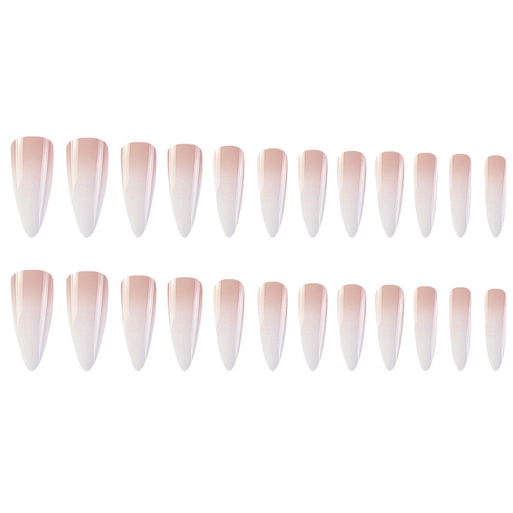 Milky White Pink Gradient Long Drop Shape Fake Nail Patch