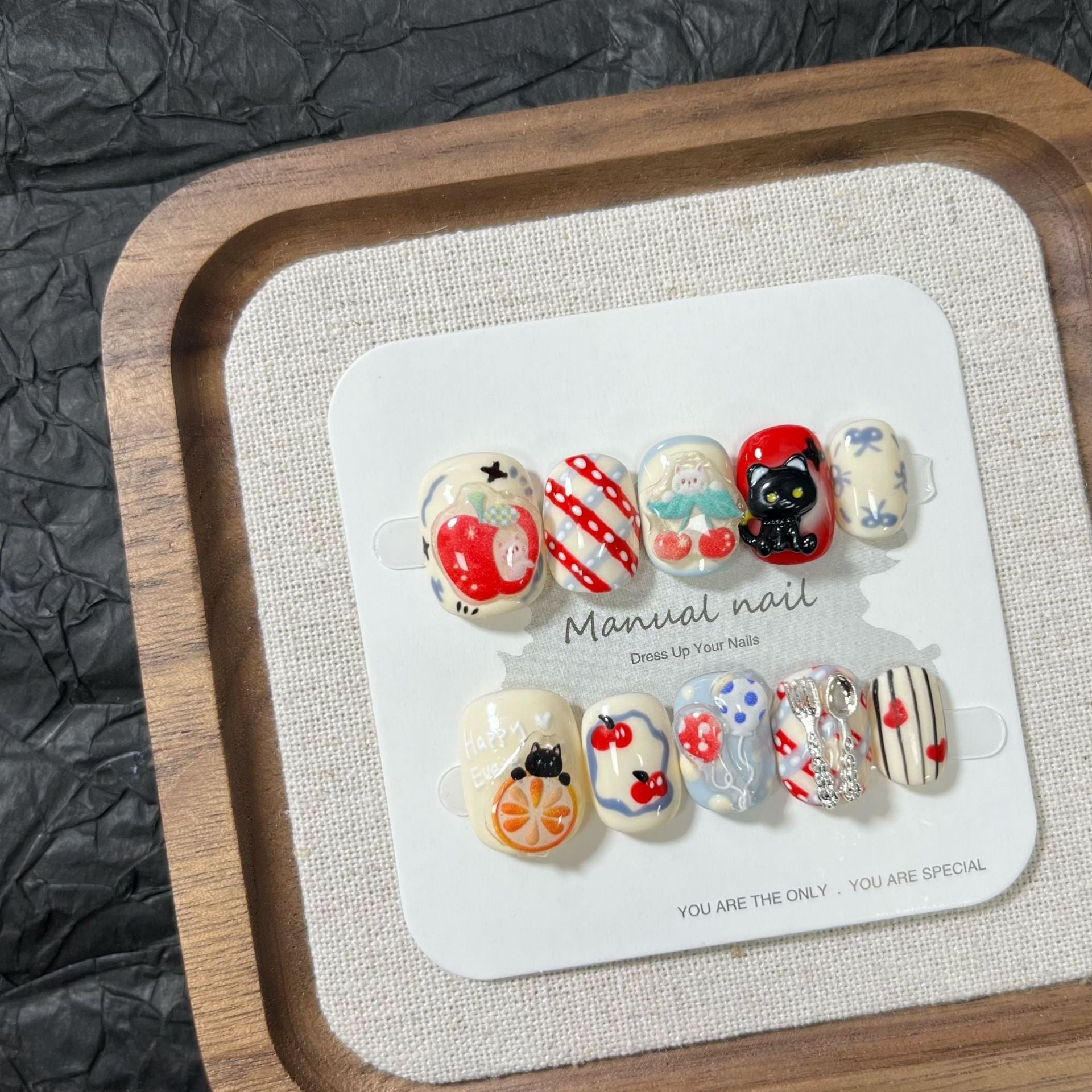 Handmade Adorable Cartoon-style Short Round Nail Stickers For Girlsremovable And Easy To Wear
