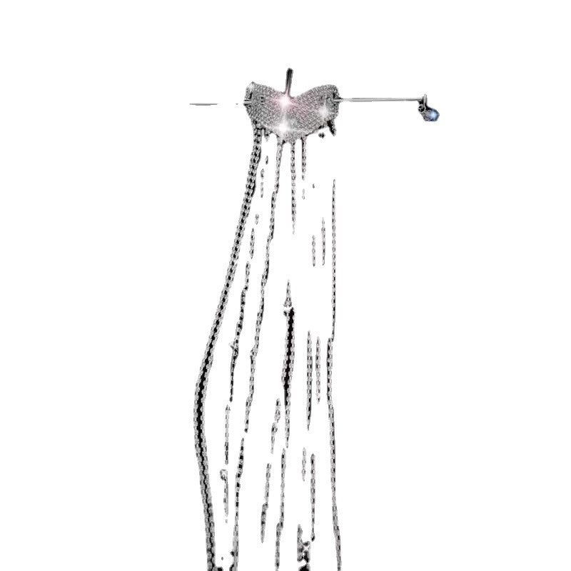 Heart-shaped Niche With Long Tassel Rhinestone Chain Hairpin