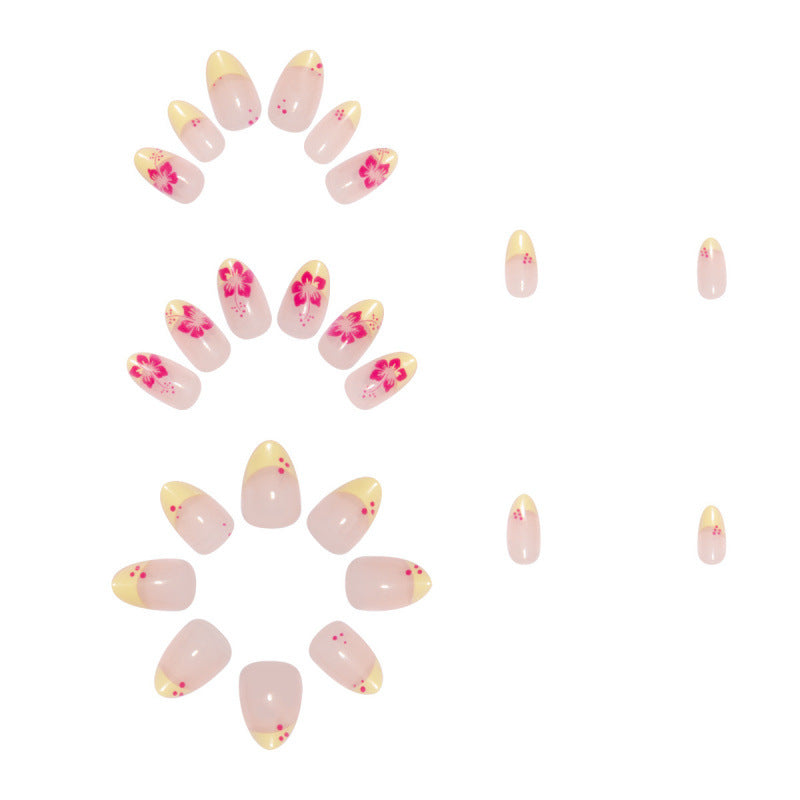 Cross-border Short Almond-shaped French Red Nail Tips