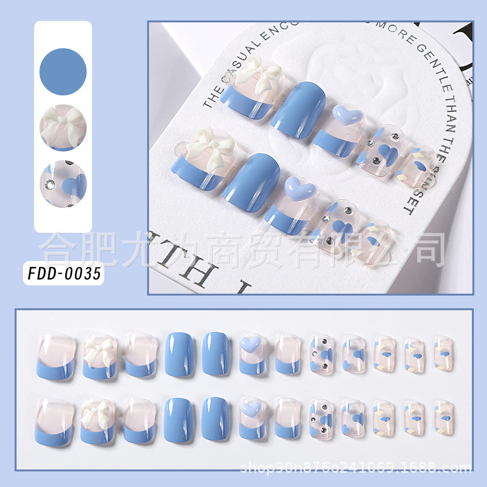 Love Heart Bow Tie Short Nail Tip Wear Armor