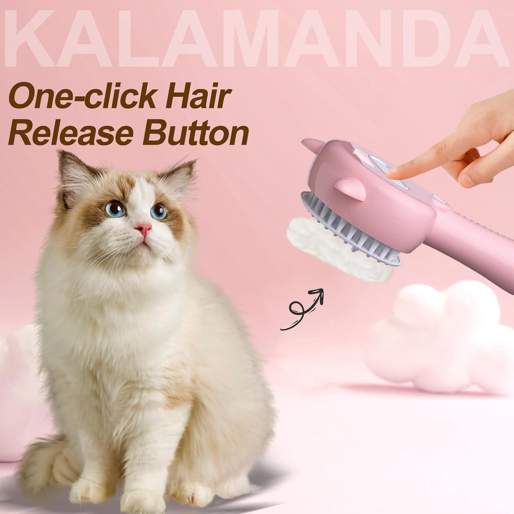 Cat Steam Brush 4 In 1 Steamy Cat Brush With Handle Rubber Pet Misting Brush With Release Button Dog Comb With Cleanser For Indoor Kittens Small Animals