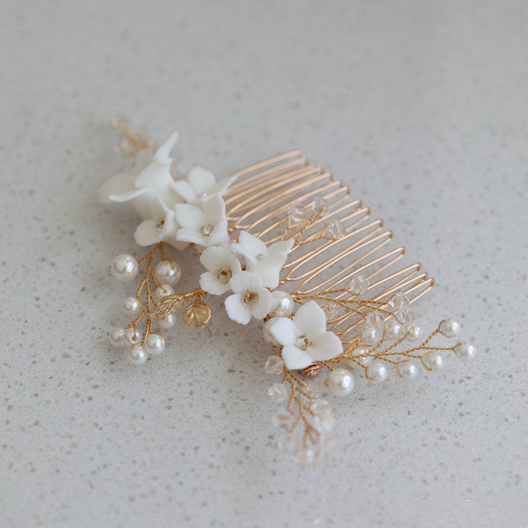 Hard Porcelain Floral Bridal Hair Comb