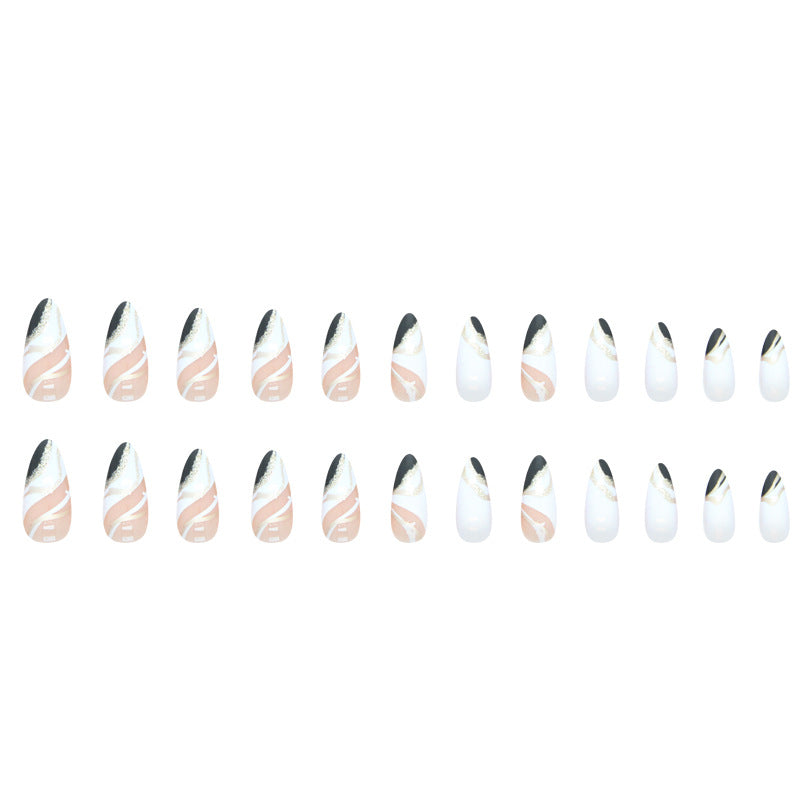 Black And White Mandarin Duck Color Almond Nail Piece