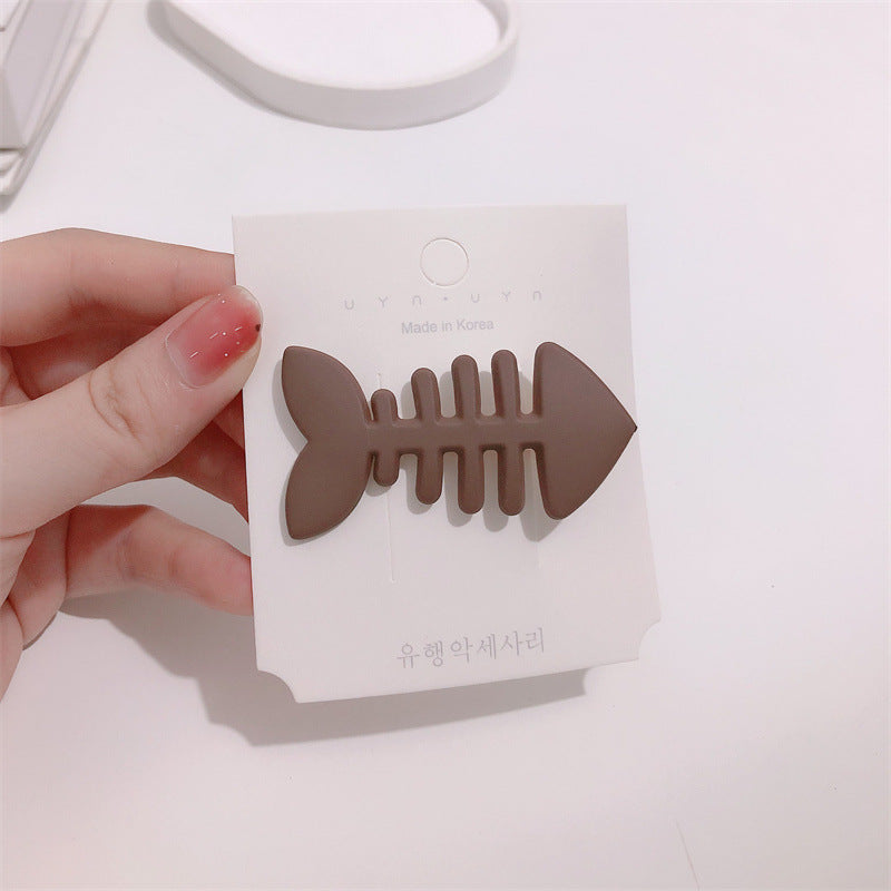 Minimalist Candy Color Fishbone Barrettes Cute Funny Side Bangs Female