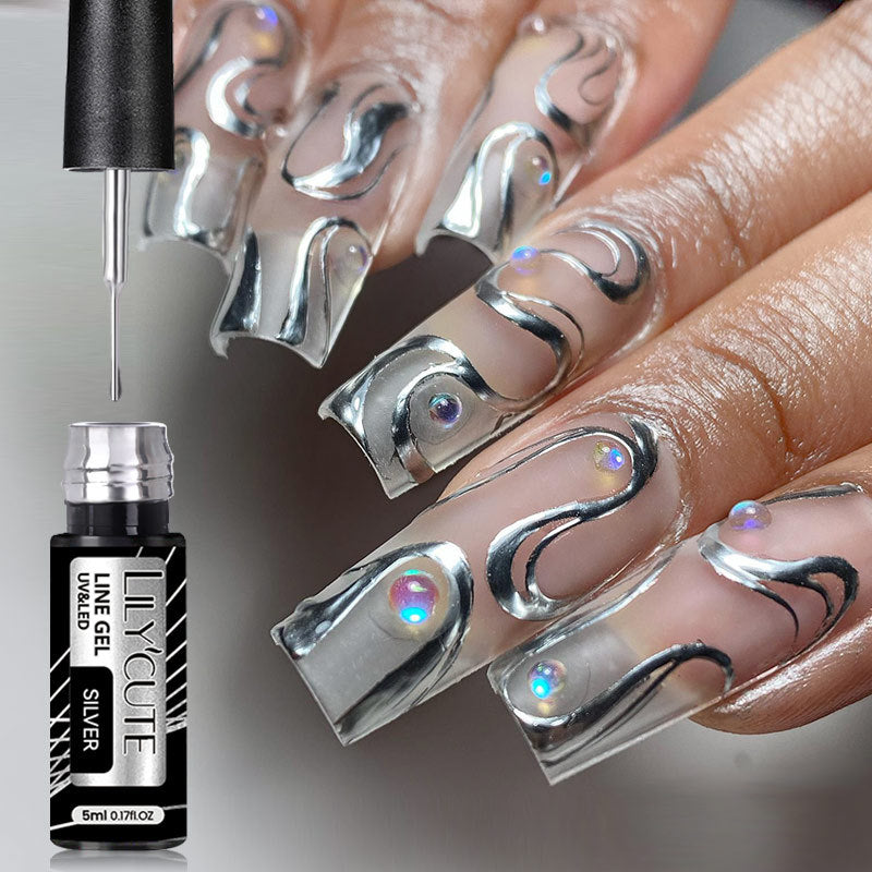Lilycute Metal Painted Cable Gel Nail Polish Nail Art Cable Adhesive Hoy Side Silver Phototherapy Metalic Glue