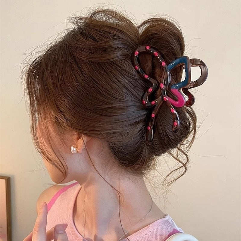 Sophisticated Contrasting Color Polka-Dot Bow Hair Clip For Women