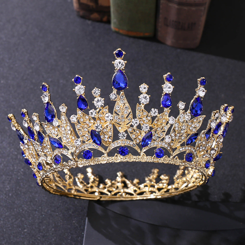 Bride Royal Pink Crystal Crown Headband Wedding Hair Accessories