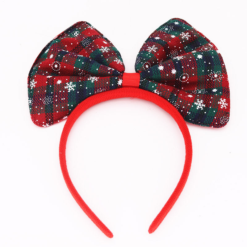 Children's Red And Green Plaids Big Knot Head Buckle Headband