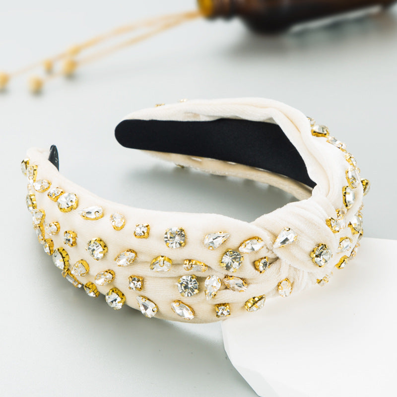 Fashion Gold Velvet Hand-stitched Full Diamond Headband