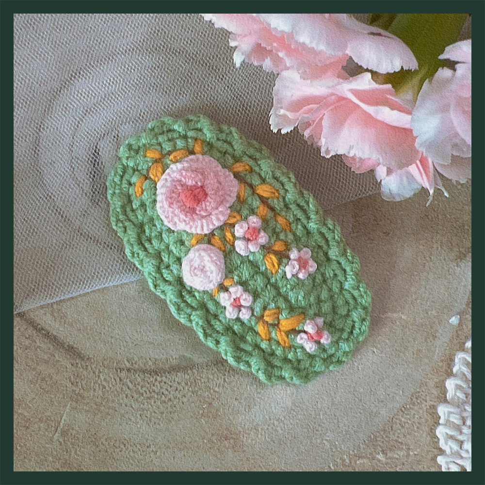Hand Crocheted Yarn Weaving Vintage Embroidery Barrette
