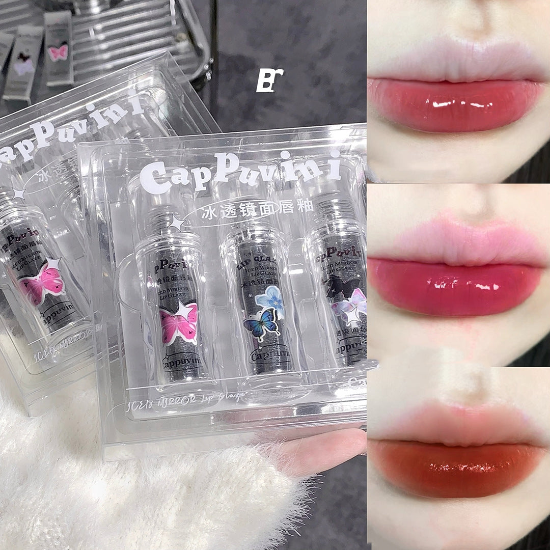 Cappuvini Three Per Package Suit Butterfly Cute Mirror Water Light Lip Lacquer Show