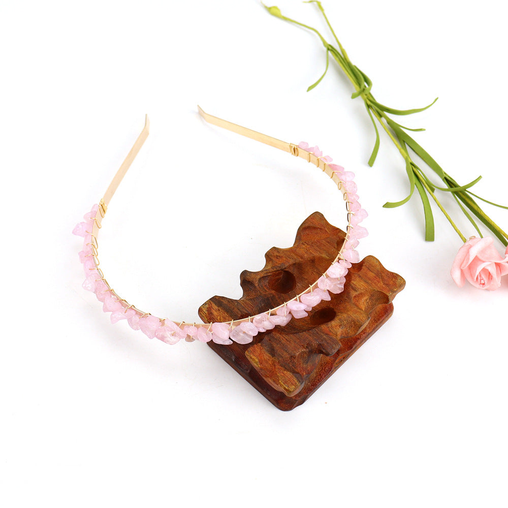 Winding Golden Double Row Natural Crystal Gravel Headband