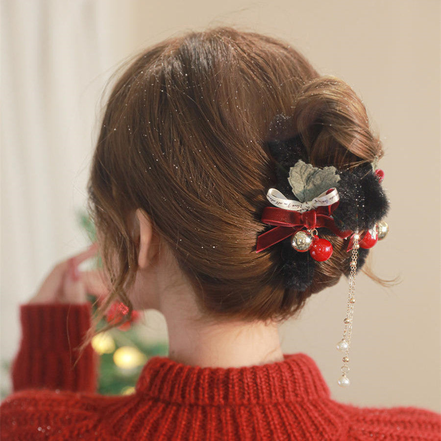 Plush Girl Bell Clip Christmas Hair Ornament