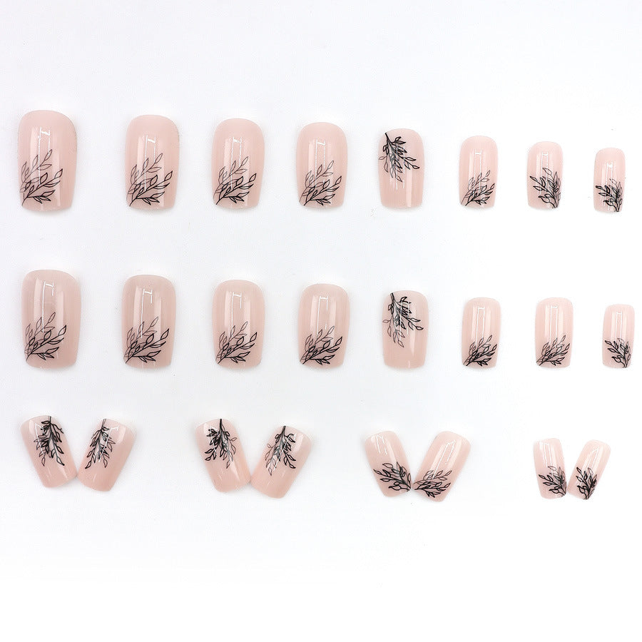 Simple Ins Style Leaves Silhouette European Square Nail Sticker Retro