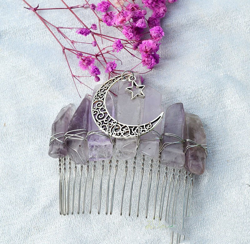 Premium Handmade Crown Moon Hollow Star Hair Comb