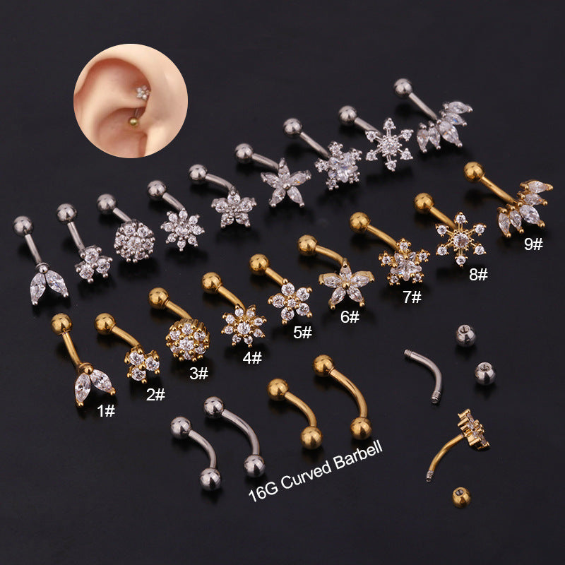 Curved Rod Cochlear Nail Stainless Steel Zircon Eyebrow Nail Creative