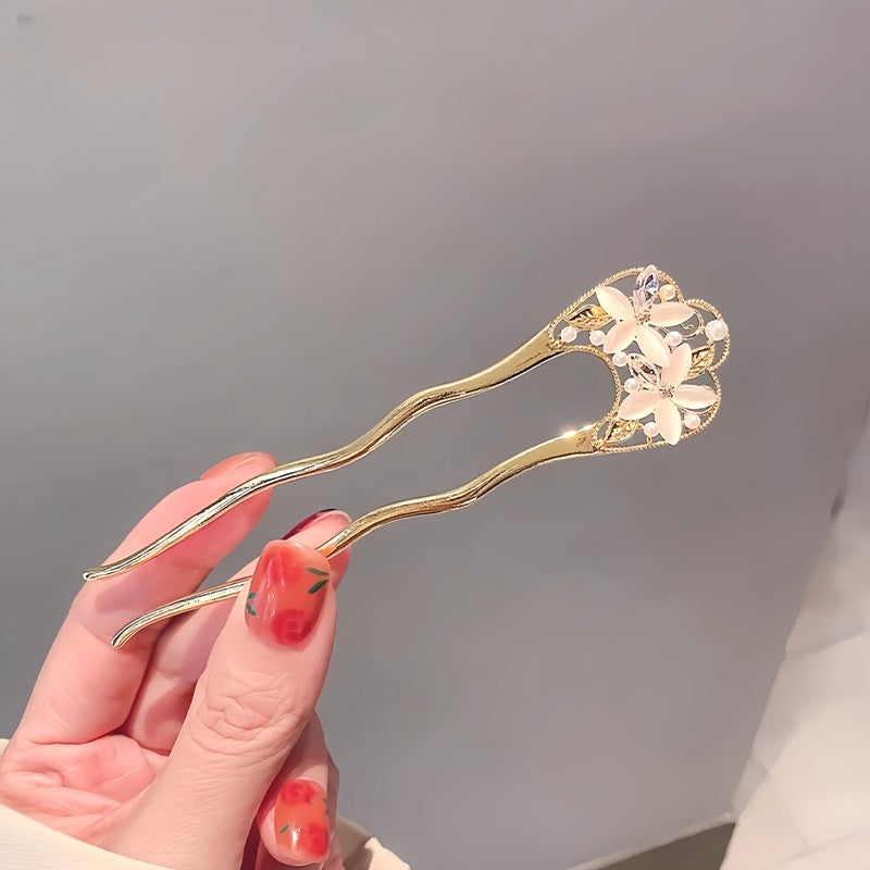 New Chinese Elegant Pearl Butterfly U-shaped Hair Pin Advanced Back Head Updo
