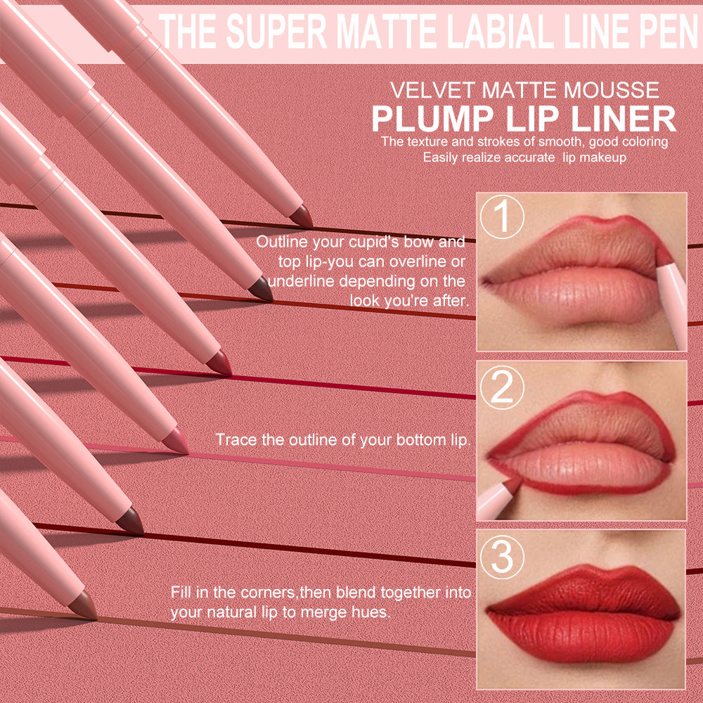 DUNUF 6-Piece Lip Liner Set Easy To Apply Velvet Finish