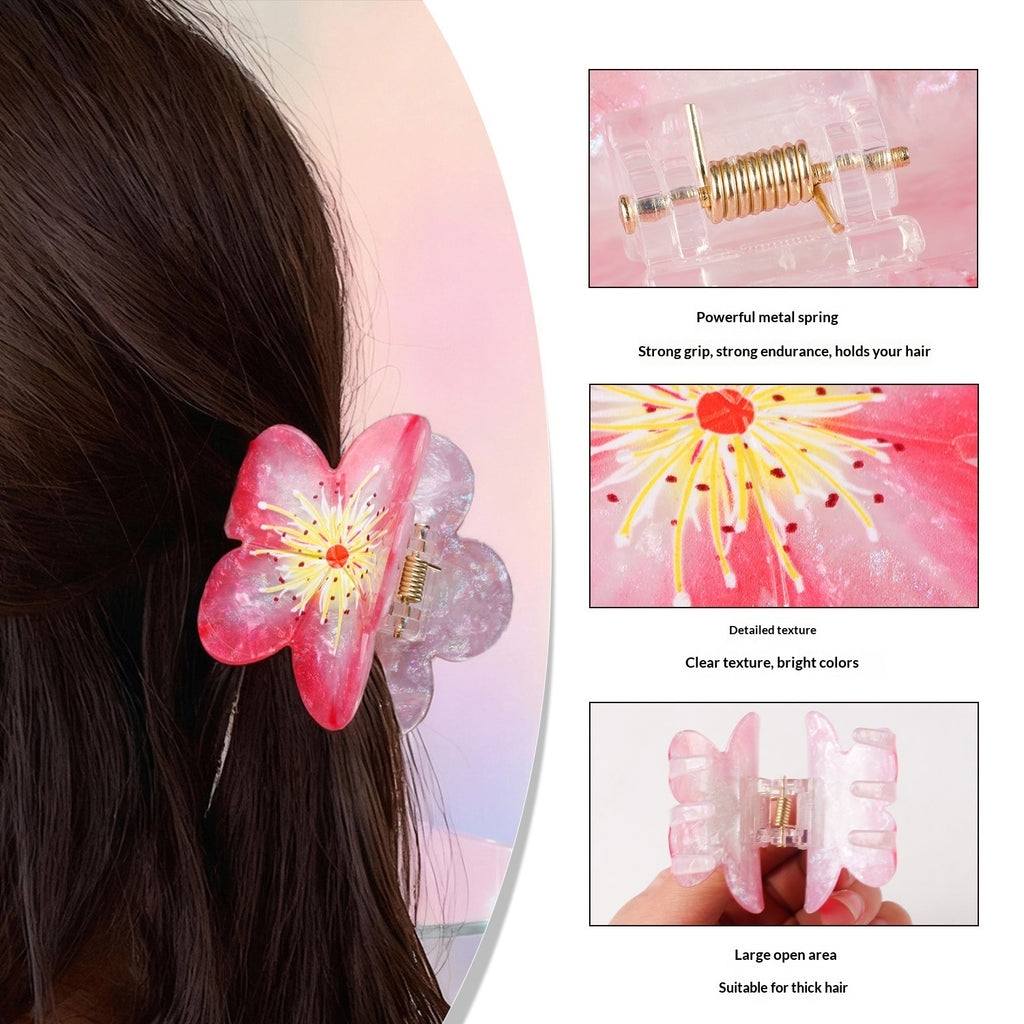Sweet Plum Blossom Fairy Style Floral Updo Shark Clip All Match Women Hair Clip