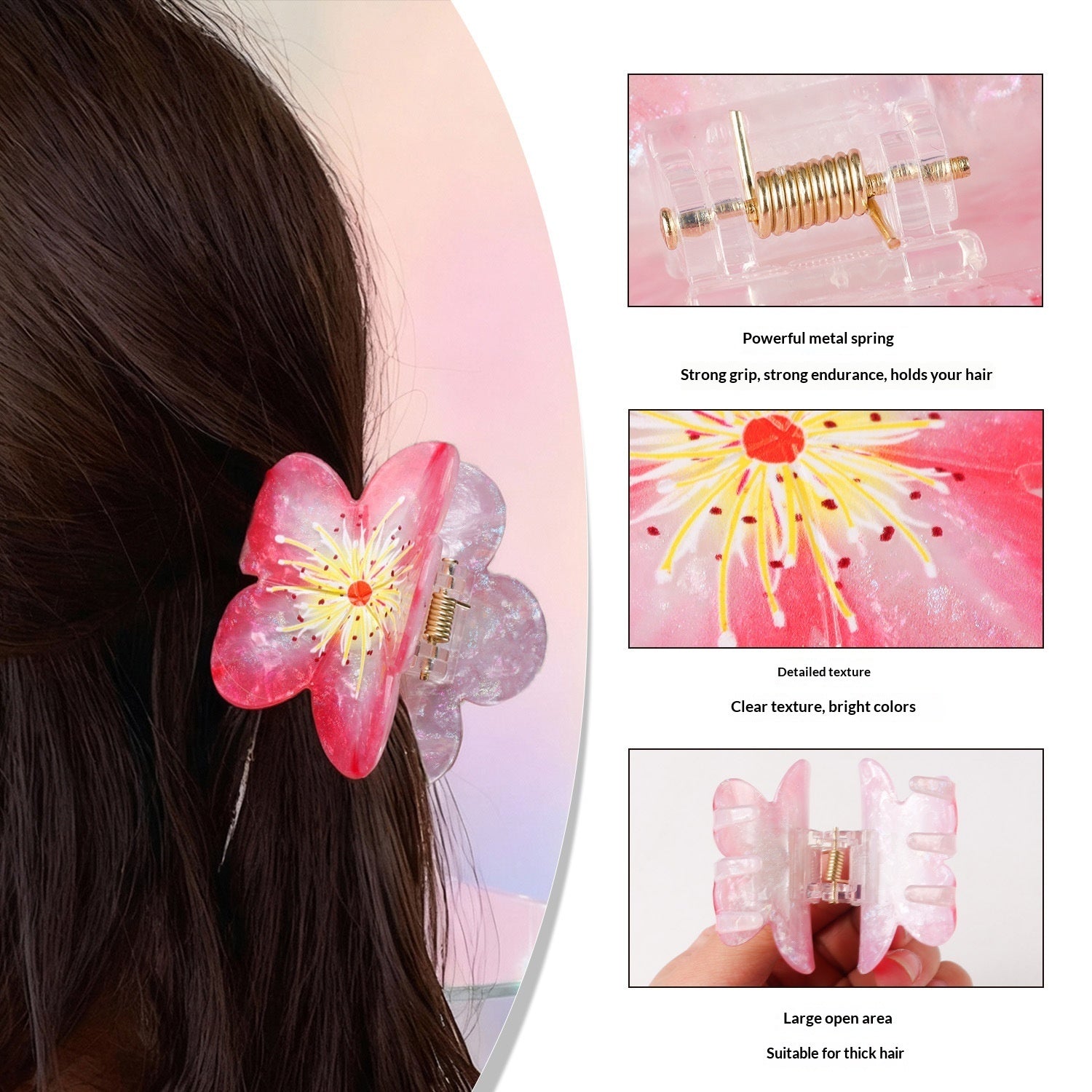 Sweet Plum Blossom Fairy Style Floral Updo Shark Clip All Match Women Hair Clip