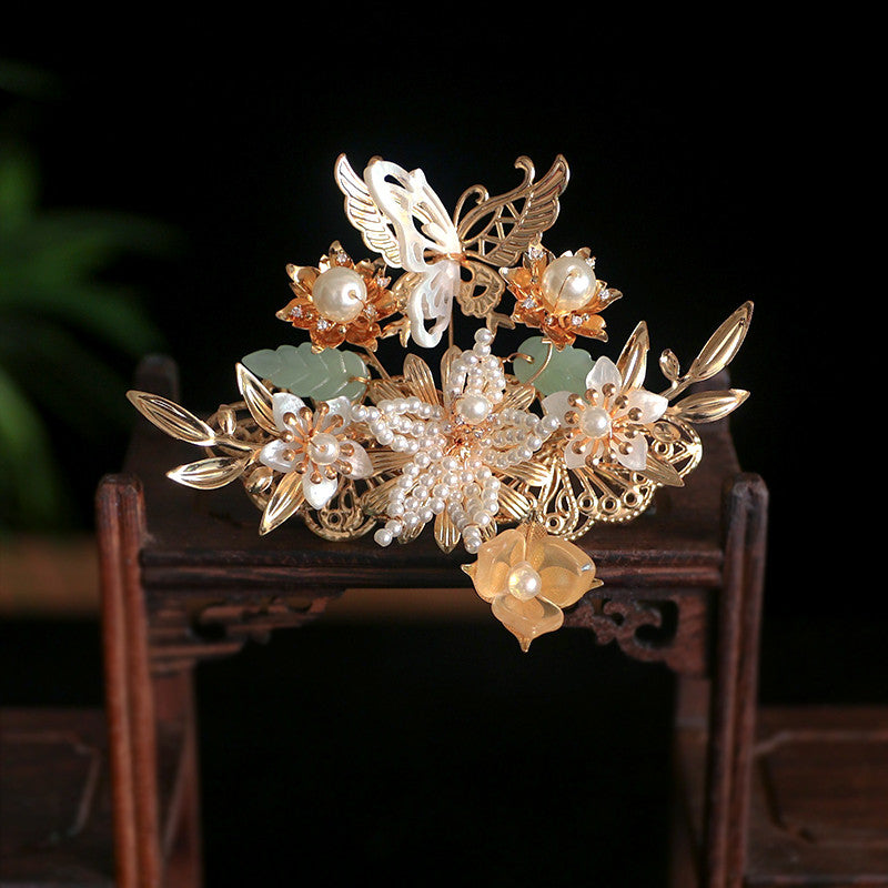 Beaded Chinese Tassel Xiuhe Tiara Set