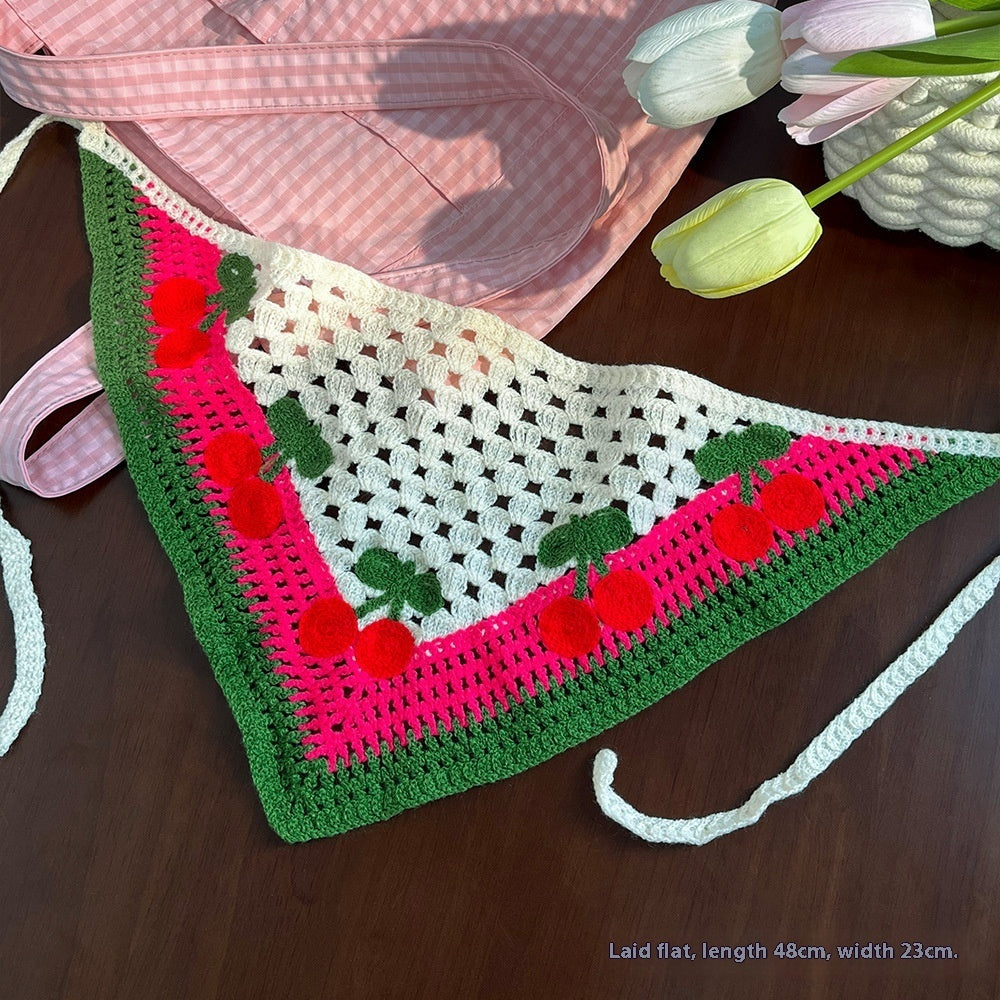 Cherry Knitted Triangular Binder Headscarf For Women
