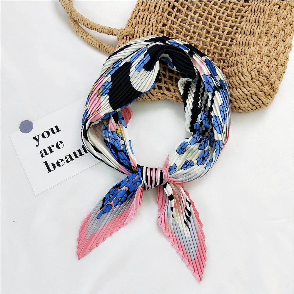 Desert Travel Pleated Small Square Towel Silk Scarf French Scarf Sun Protection Hair Band Women's Spring And Autumn Matching Shirt Suit Summer