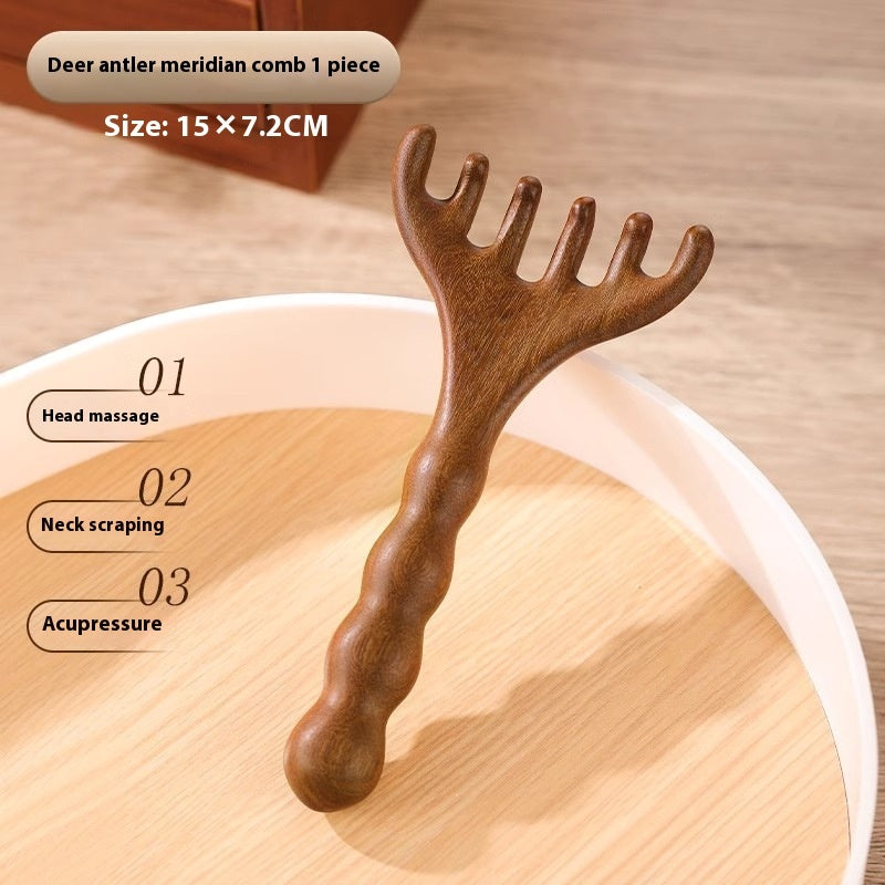 Gold Sandalwood Head Massage Comb Meridian Brush