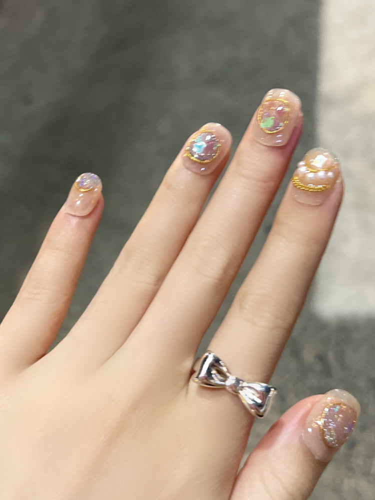 Oil Paint Moonlight Gentle Short Round Nail Warm Yellow
