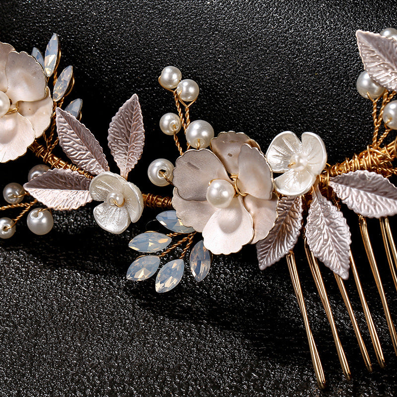 Headpiece Gold Leaf Hair Comb Accessory Pearl