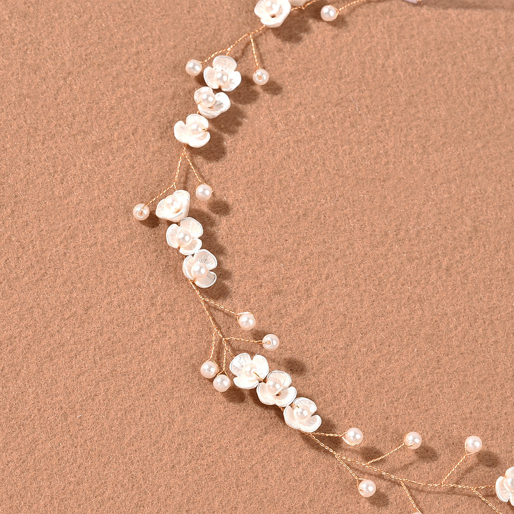 Handmade Pearl Headband With Three Petal Pearl Flowers