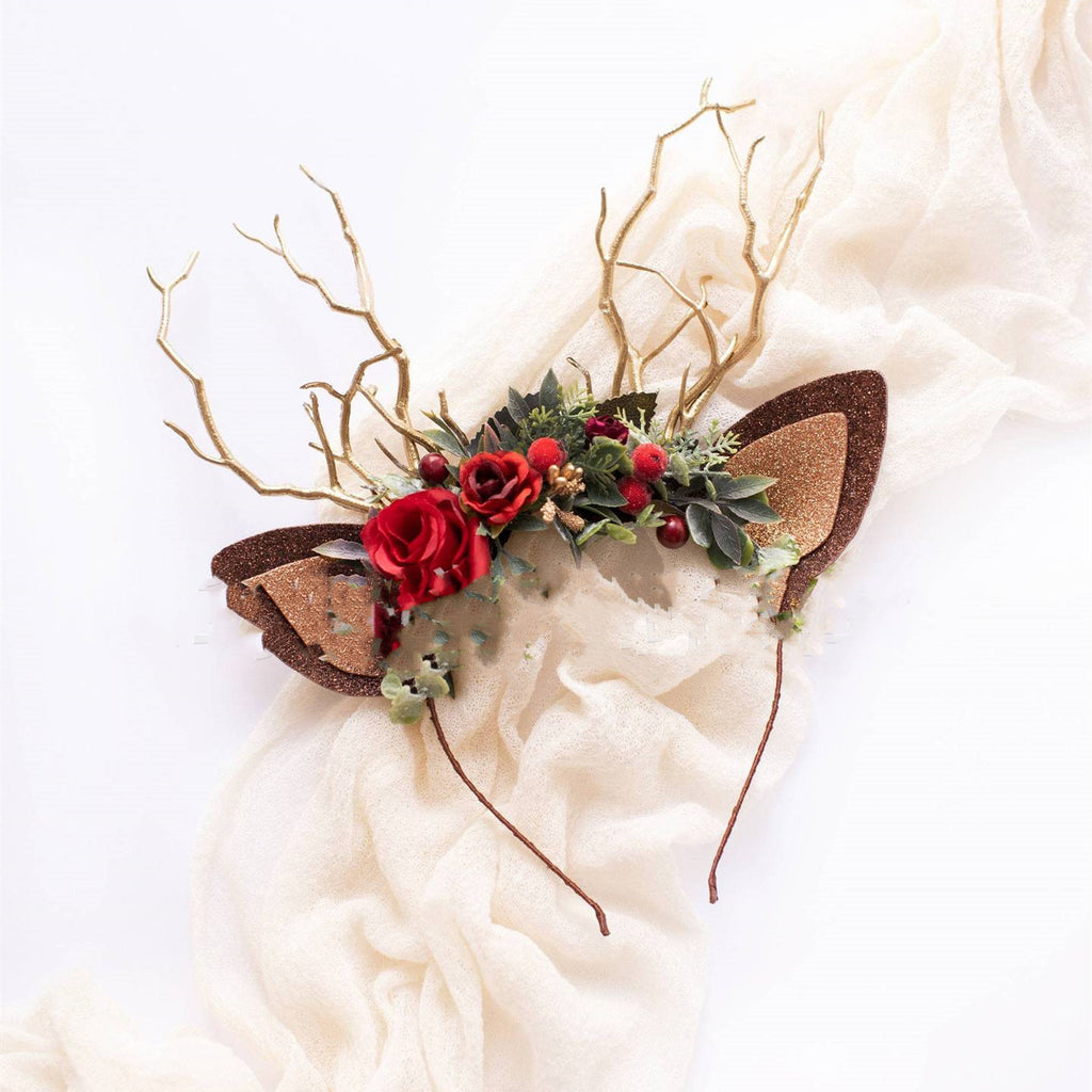 Girl Headband Skull Christmas Artificial Flower Reindeer Decoration