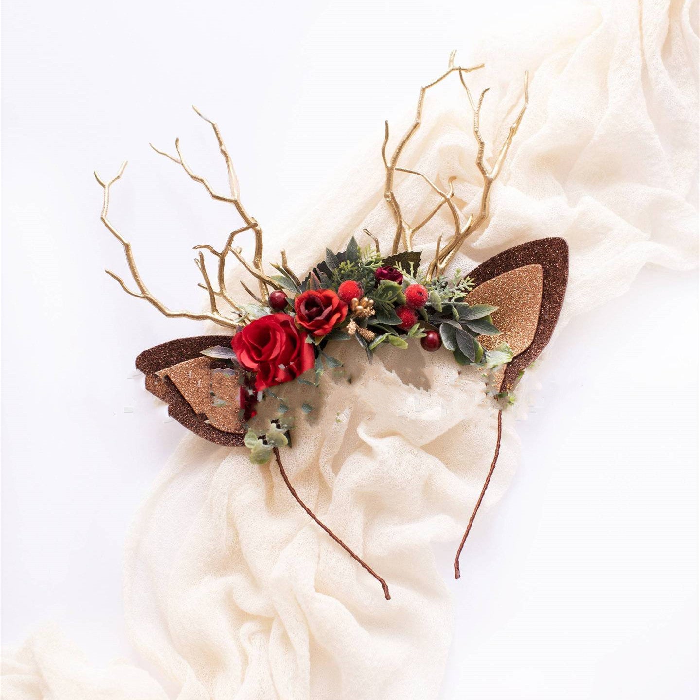 Girl Headband Skull Christmas Artificial Flower Reindeer Decoration