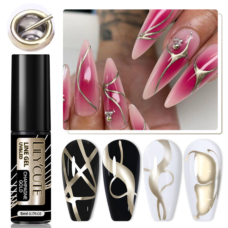 Lilycute Metal Painted Cable Gel Nail Polish Nail Art Cable Adhesive Hoy Side Silver Phototherapy Metalic Glue