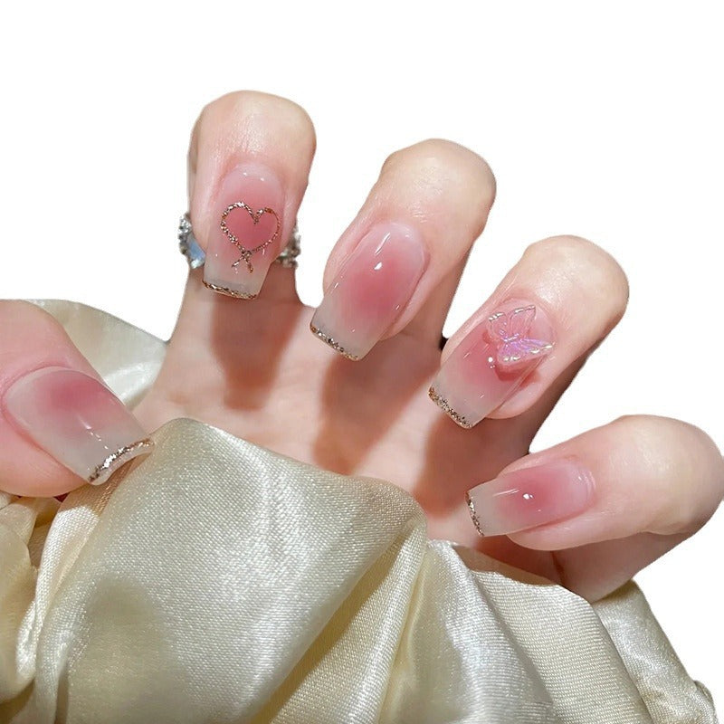Wear Nail Milky White Gradient Crooked Peach Heart Nail Sticker