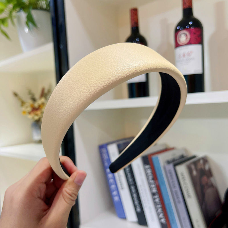 Pure Color PU Sponge Headband Women Korean Style Simple Braided Hair