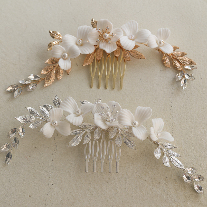 Ceramic Flower Simple Bridal Headdress Hair Comb