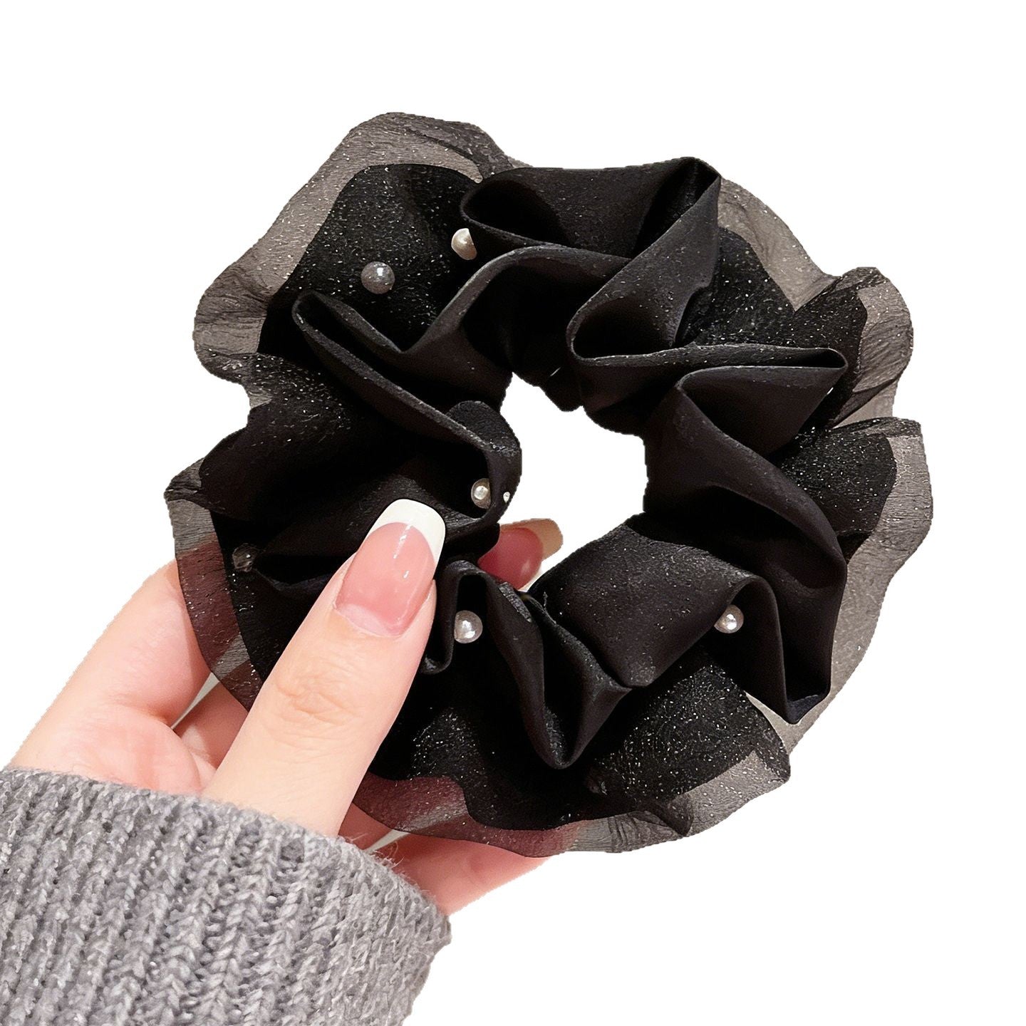 Black Mesh Pearl Hair Tie For Women
